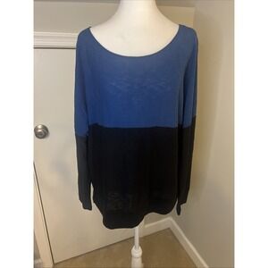 Vince Blue And Black Cotton Round Neck Sweater Large